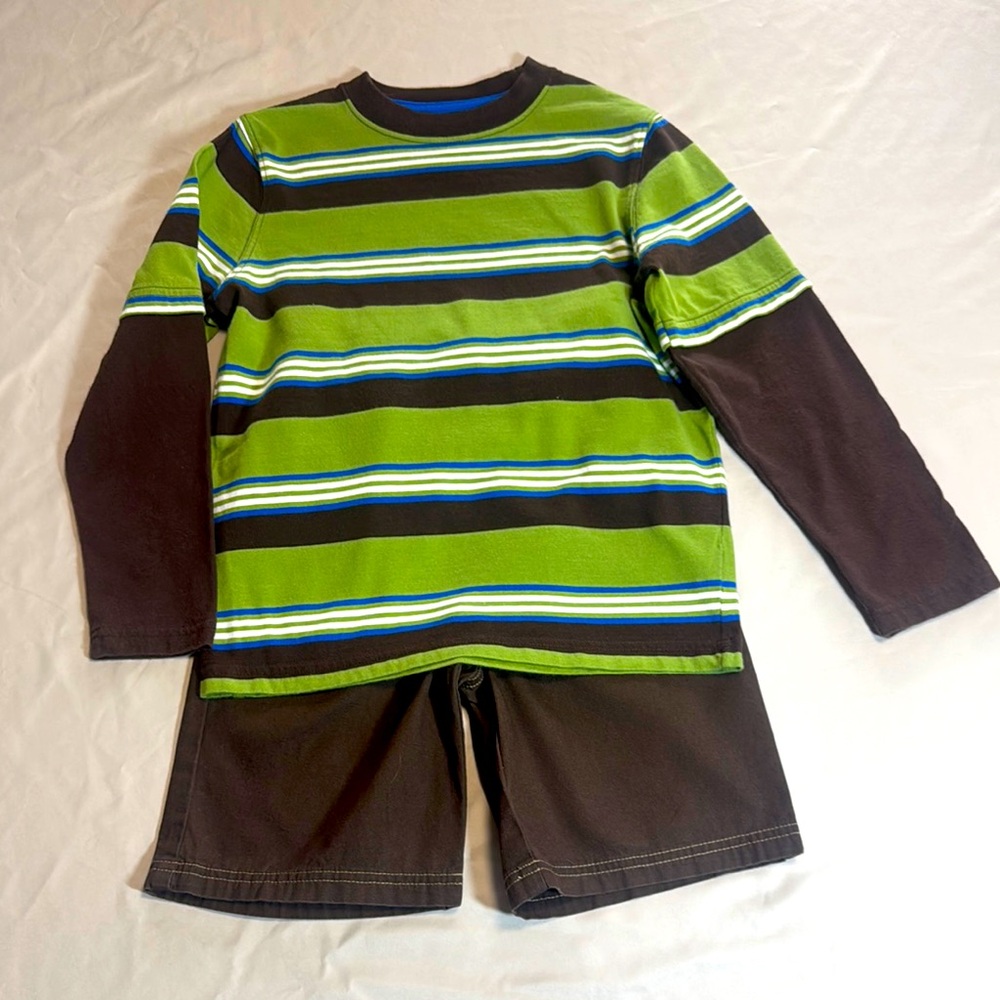 Boy’s Striped Green and Brown Long Sleeve Shirt with Shorts by Jumping Beans